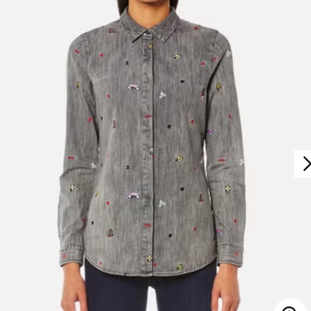 Scotch & Soda La Suite 105 All Over Embroidered Button Down Gray Denim Shirt